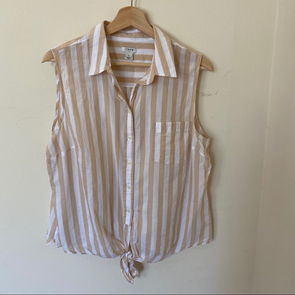 J.Crew Sleeveless Tie Front Stripe Shirt